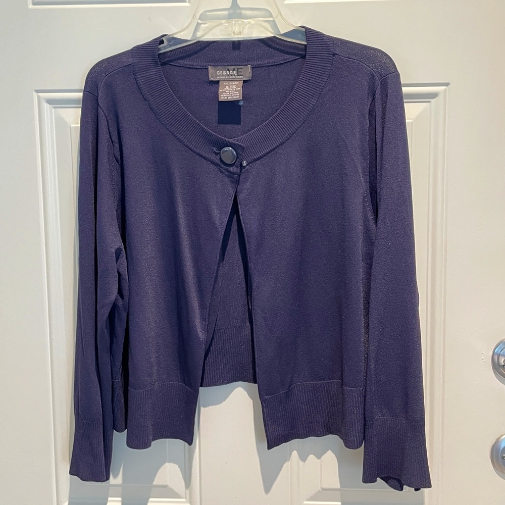 George Women's Plus Navy Blue Single Button Open Front Cardigan Size XXL (20)